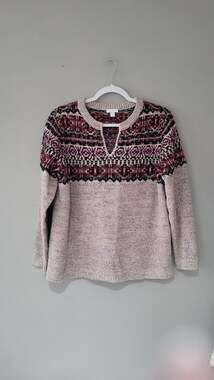 J.Jill Fair Isle Split Neck Pullover Sweater, Size L Petite